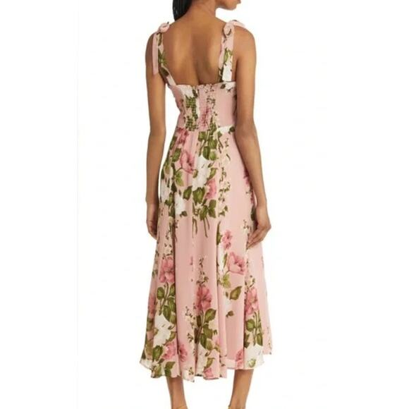 REFORMATION Nadira Tie Strap Midi Dress Floral Sweetheart Smocked Maxi Pink - Picture 5 of 16